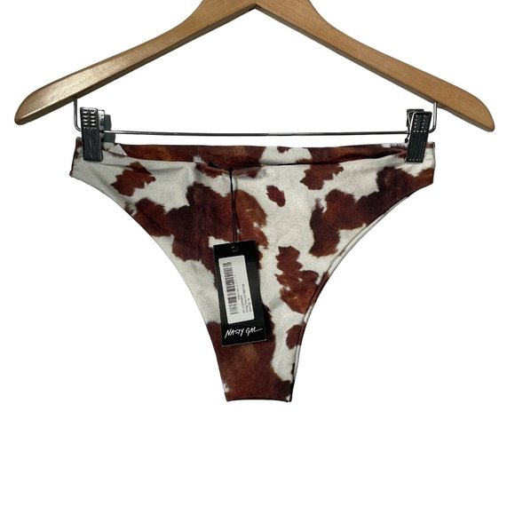 Nasty Gal Howdy There High-Leg Cow Bikini Bottom Womens 10 White Swimwear NEW - Picture 2 of 7
